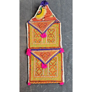 Kuchi Embroidered Pouch Wallet Central Asian Handmade Beaded Pink Tassels